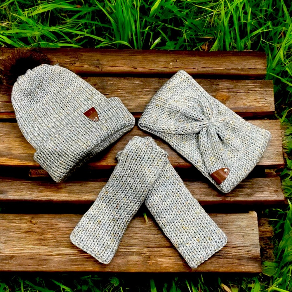 3 piece set Hat, Headband and Fingerless Gloves